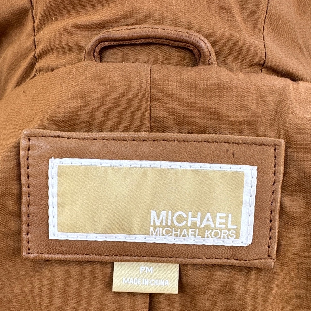 MICHAEL Michael Kors Leather Jacket Camel Brown Quilted Size Petite M - Picture 10 of 16